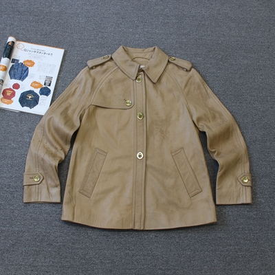 口吃女装 翻领 羊皮革真皮皮衣夹克外套 瑕疵we shi today