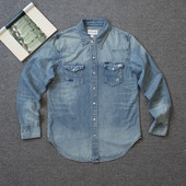 shi 乐福佬仁美式 today D19 复古经典 做旧破洞补丁牛仔衬衫