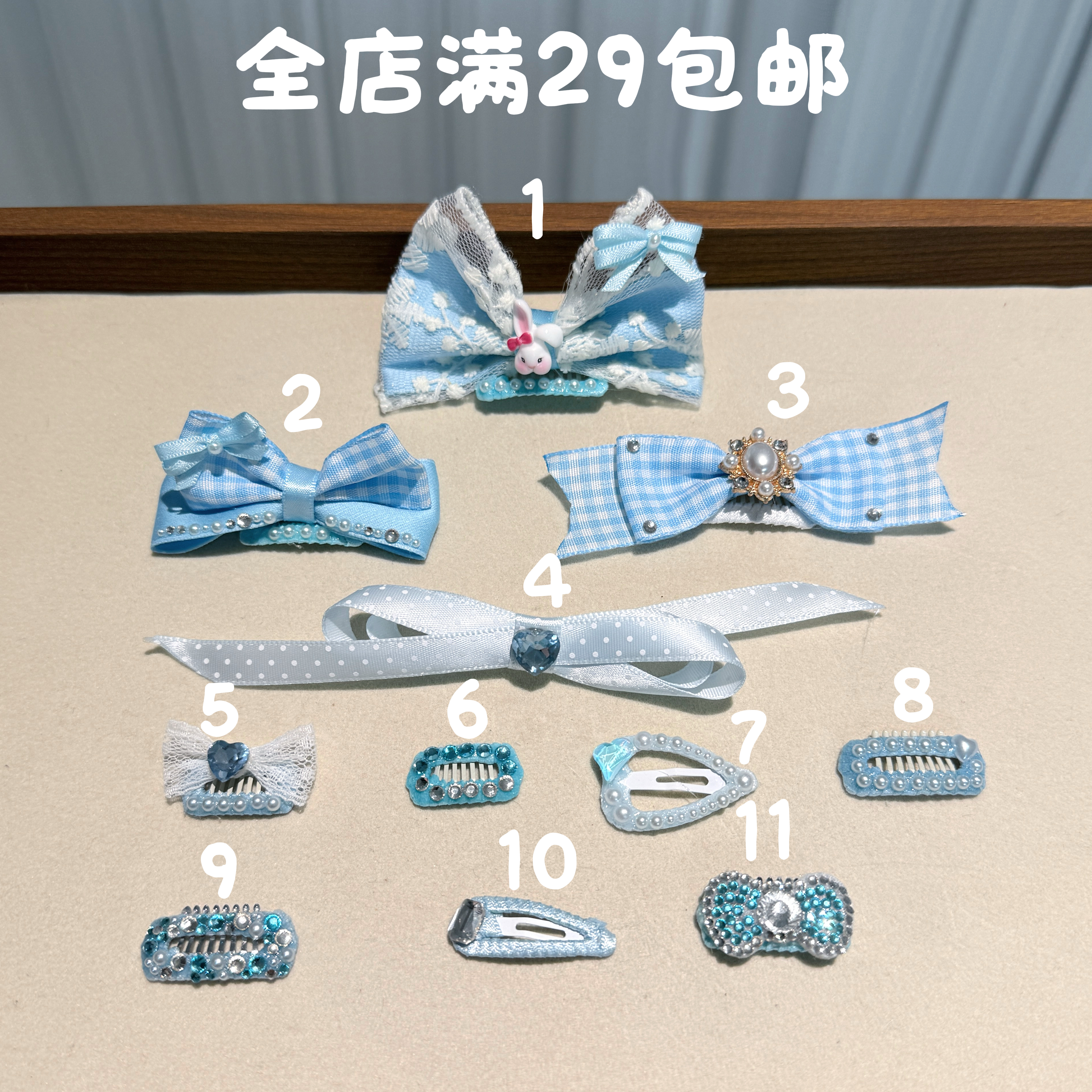 宠物bb夹不锈钢碎发夹蓝色系蕾丝蝴蝶结不锈钢公主头饰发卡狗饰品