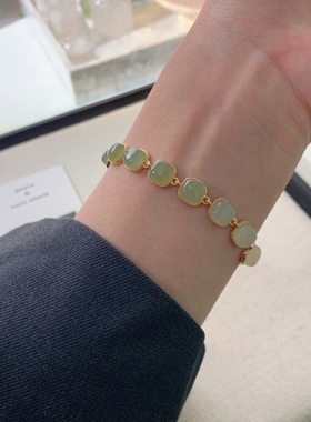 Susu 和田玉渐变方糖手链925银小众手链女高级感