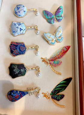 【成品】纯手工真丝宋锦新中式国风复古胸针多色国风手办礼物