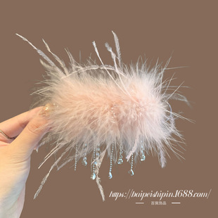 纯欲风羽毛流苏发夹女发饰毛毛发夹半扎发鸭嘴夹前额侧边发夹超仙