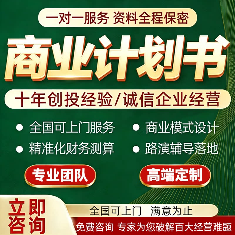 商业计划书撰写代做可行性研究报告项目立项创业融资方案策划咨询