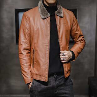 2026 men clothes新款男士皮衣男式皮夹克翻领中老年男装加绒加厚