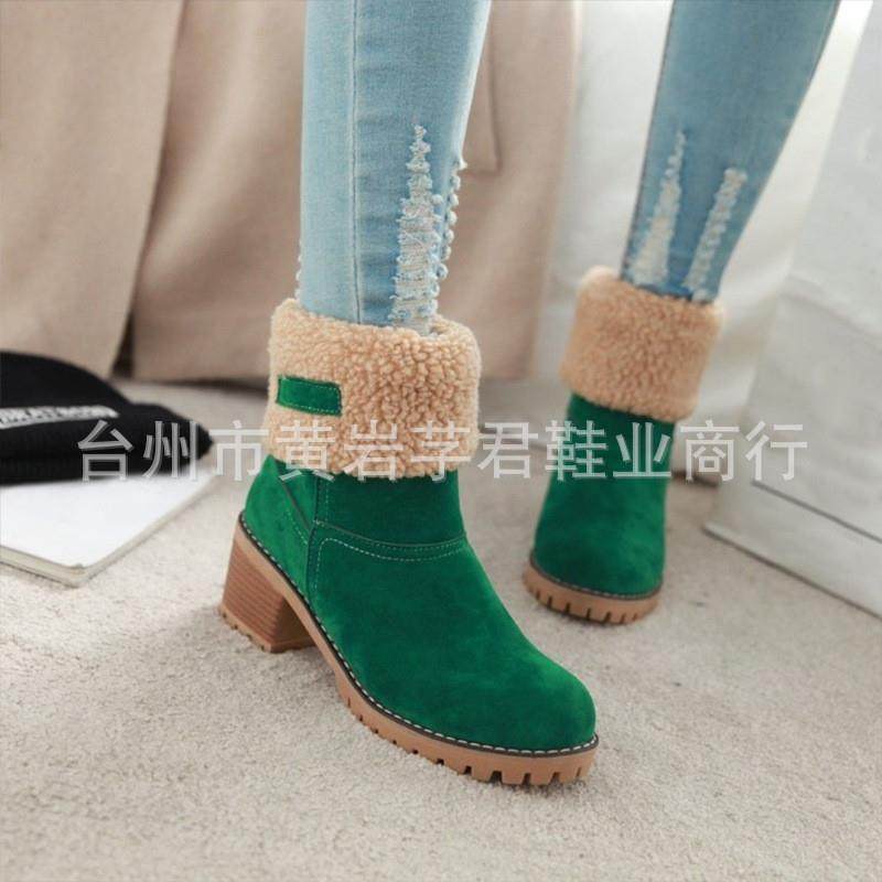 Wish亚马逊爆款2018秋冬欧美中筒粗跟翻毛雪地靴棉靴43码外贸女靴,女鞋,时尚雪地靴,淘宝优惠券,粉丝福利购,淘宝优惠卷