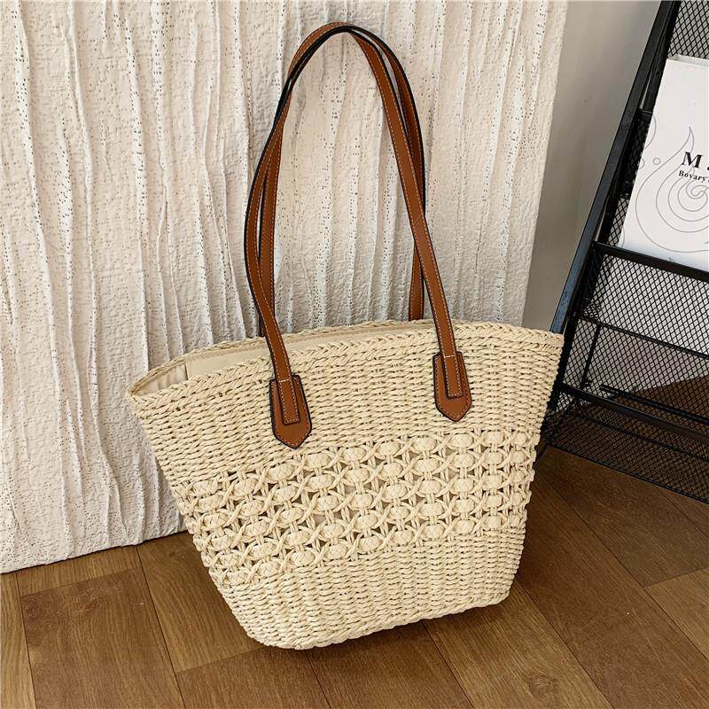 大容量单肩托特包田园手提草编包菜篮子海边度假藤编包沙滩包
