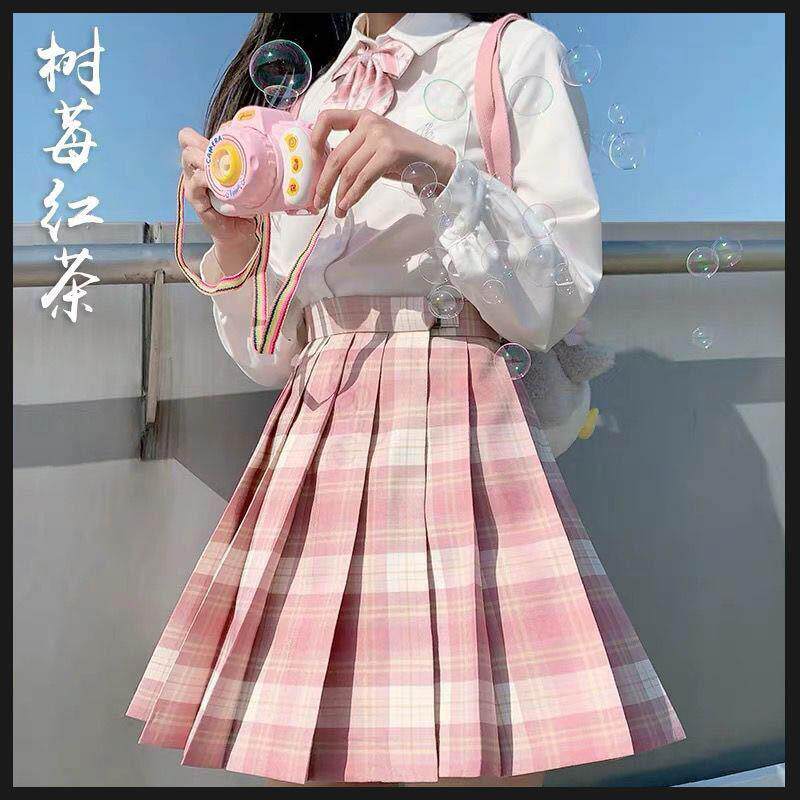 树莓红茶正统中牌制服馆JK制服格纹领结高腰软妹日系学生百褶裙