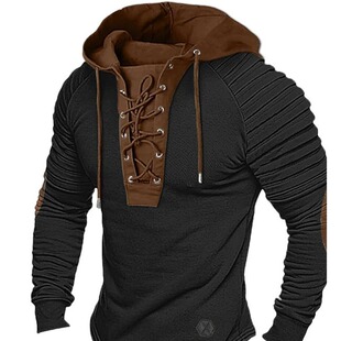 2026 men clothes男士春秋连帽衫纯色系带连帽 运动街头服饰烫金