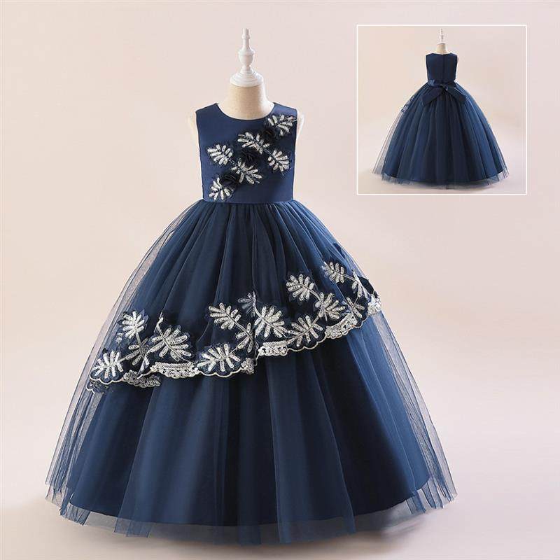 2024亚马逊儿童礼服公主裙婚纱礼服中大童藏蓝色网纱连衣裙长裙,童装/婴儿装/亲子装,儿童礼服,淘宝优惠券,粉丝福利购,淘宝优惠卷