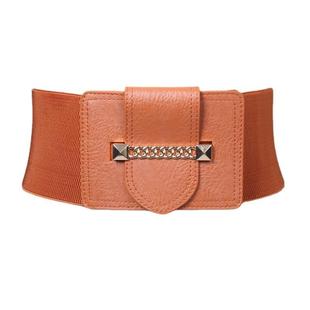 韩版朋克百搭金色链条女士超宽腰封弹力潮装饰配连衣裙松紧宽腰带