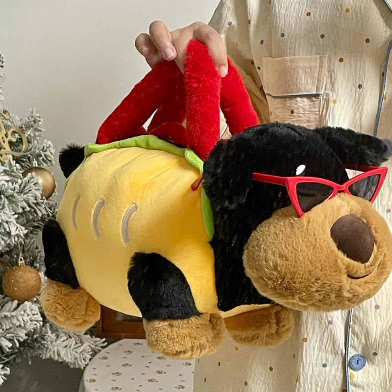 金玉鸟创意搞怪汉堡狗毛绒手拎包可爱单肩斜挎包女生出游逛街公仔