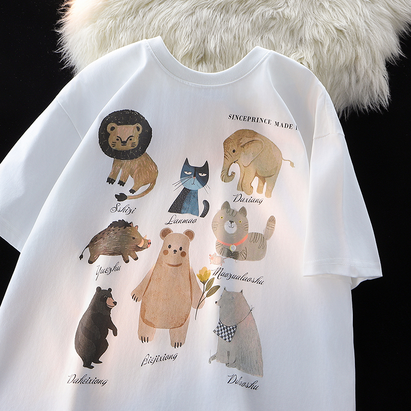 （数据款）重磅260克双纱纯棉潮牌动物印花短袖T恤1015-T511-P52，男装T恤，四季星座1015