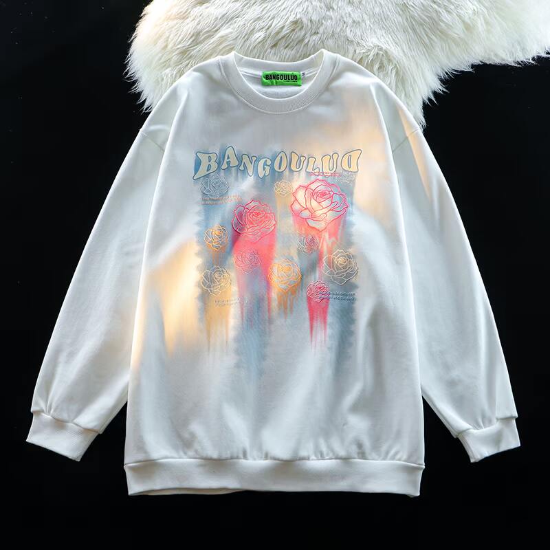 （数据款）美式复古直喷花卉印花卫衣男女重磅宽松上衣WY292-P68,男装卫衣,四季星座1015
