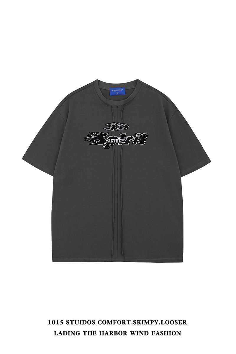 （原创设计）270克双纱美式贴布字母刺绣短袖T恤1015-T506-P58,男装T恤,四季星座1015