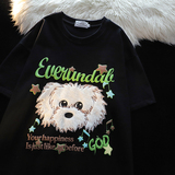 （重工艺）设计感小狗植绒刺绣宽松情侣短袖T恤1015-T468-P55，男装T恤，四季星座1015