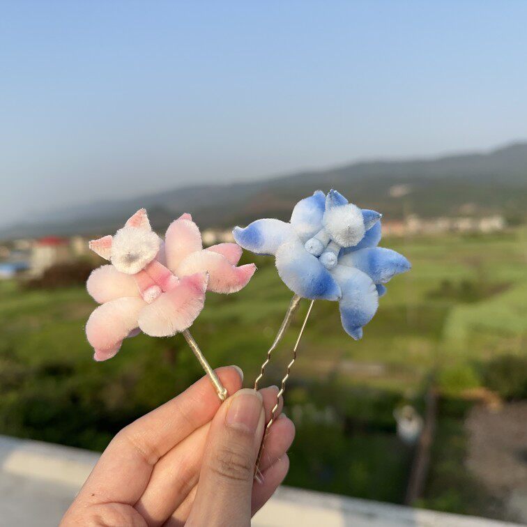 云中手作 绒花发饰 九尾狐小狐狸发簪