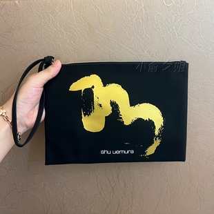 新款植村*莠黑色限量版磨砂PU手拎包收纳洗漱包化妆包便携手拿包