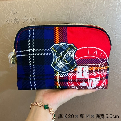 雅诗兰黛新款英伦风棉布化妆包双面图简约收纳包手拿包抽绳小袋