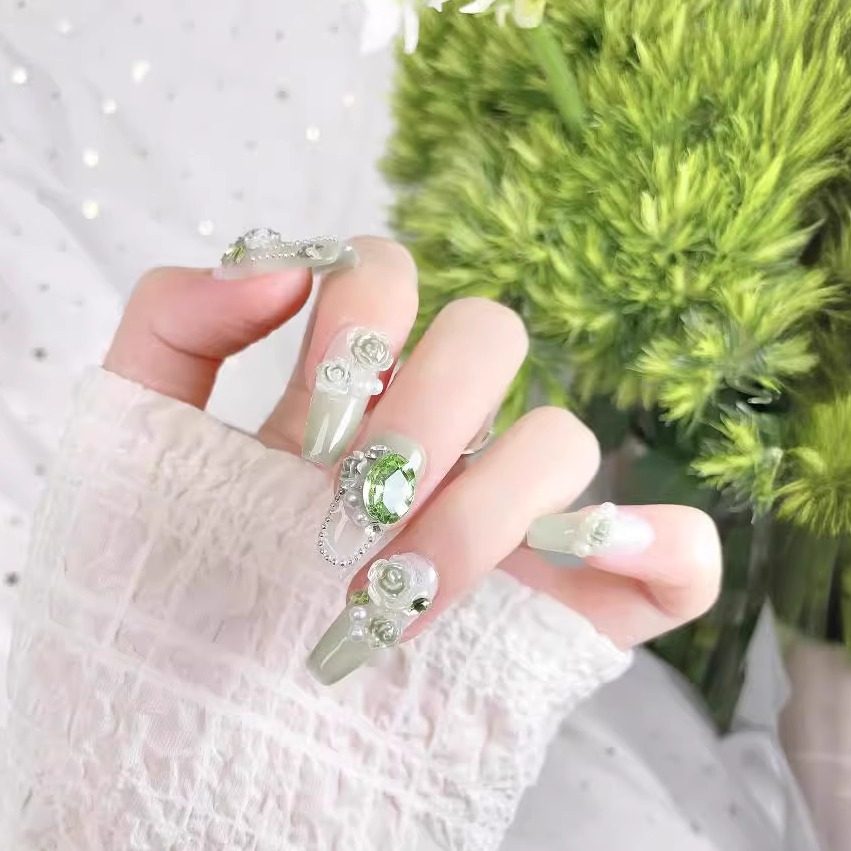 纯手工穿戴甲精品美甲贴片成品夏日青提贵橄榄高级感假指甲片,彩妆/香水/美妆工具,穿戴甲/甲片,淘宝优惠券,粉丝福利购,淘宝优惠卷