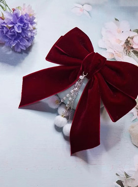 新年红色蝴蝶结发夹毛毛绒流苏发夹夹子优雅发饰公主圣诞节夹子女