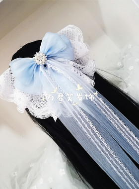 洛丽塔甜美蕾丝超大蝴蝶结发夹Lolita花嫁新娘头饰古风汉服后压仙