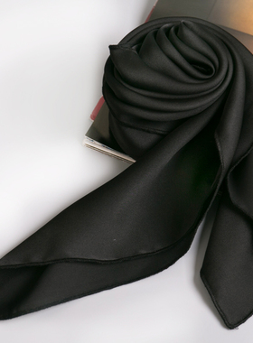 杭州丝绸新款秋冬简约百搭纯色四方围巾装饰纱巾丝巾黑色小方巾女