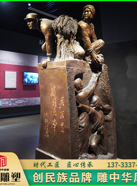 玻璃钢铸铜地道战八路军雕塑户外