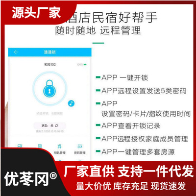 公寓酒店民宿日租房远程密码锁通通锁APP防盗门木门刷卡指纹锁