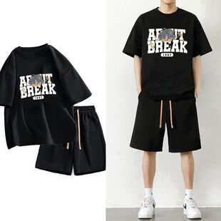夏季套装男纯棉休闲运动短袖短裤韩版潮流百搭时尚宽松青年两件套