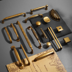 黄古铜柜门拉手锌合金仿古家具衣柜抽屉柜子美式复古橱柜家具把手
