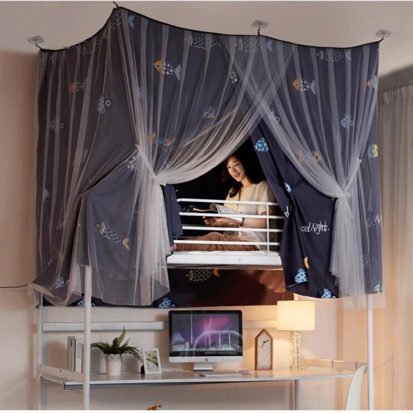 懒人学生遮光蚊帐上下铺通用单人宿舍床幔仙女双层蚊帐床帘一体式