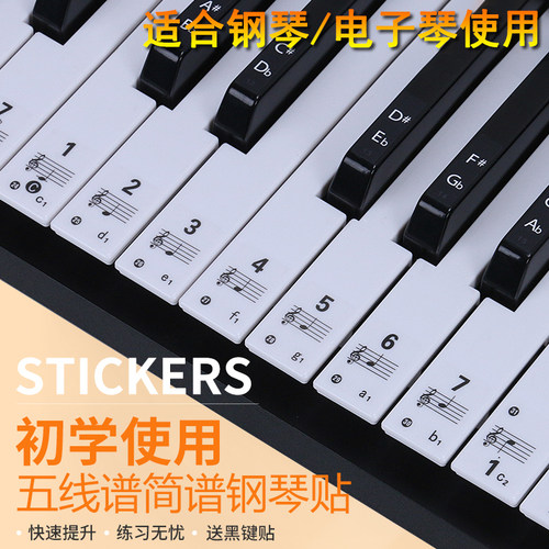 透明音符贴88/37/49/54/61键儿童成人钢琴电子琴键盘贴纸口风琴贴