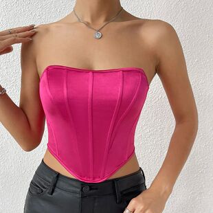 Solid color slim fit backless strapless women 纯色修身抹胸女