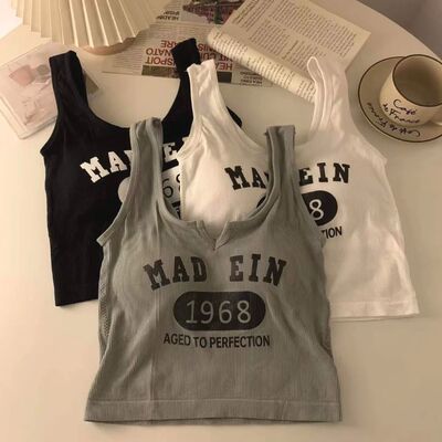 Letter printed slim fitting tank top女士字母印花修身吊带背心