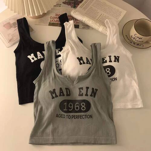 Letter printed slim fitting tank top女士字母印花修身吊带背心