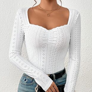 Square slim 修身 上衣 sleeved top方领长袖 long lace necked fit