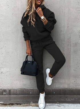 sual Sport Trouser Suit With Long Sleeves Hooded Tops Outfit