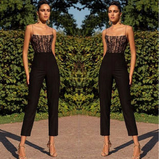 Square Sleeveless Casual Jumpsuits Slim Lace Collar Summer