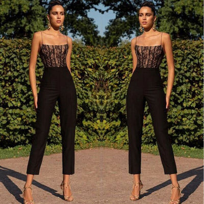 Summer Casual Sleeveless Square Collar Slim Lace Jumpsuits