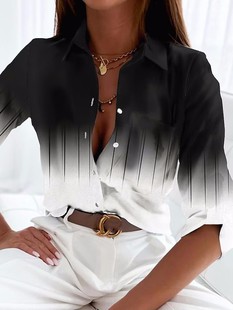 Flip collar printed button up shirt women 女翻领印花纽扣衬衣