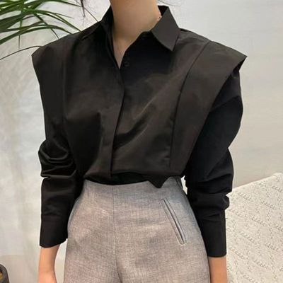 Collar patchwork ruffle top for women 女士翻领拼接荷叶边上衣