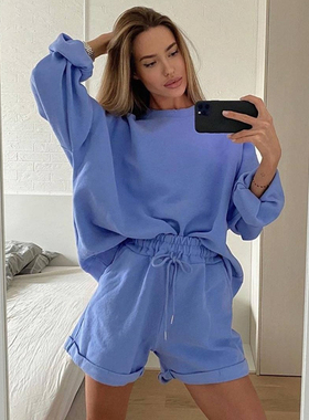 2021 loose shorts two-piece fashion casual suit sweater秋冬