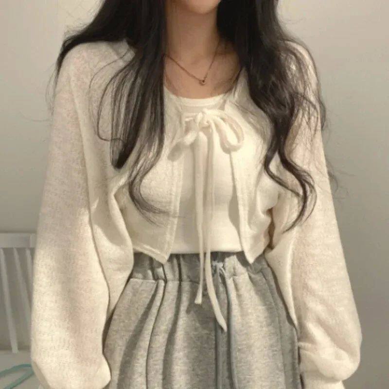 Lace up lantern sleeves short cardigan女士绑带灯笼袖短款开衫