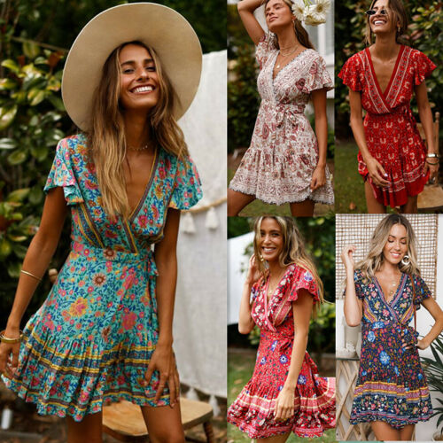 Floral Mini Vestidos Mujer verano vacaciones Sundress
