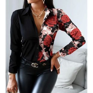 Printed long sleeved casual shirt for women 印花长袖休闲衬衫