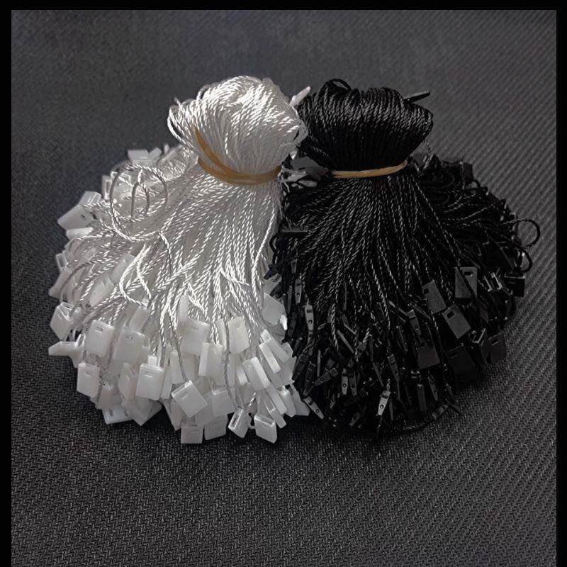 黑白涤纶吊粒服装挂绳单插塑料方块通用现货吊粒服装吊牌挂绳吊线