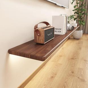 实木一字隔板电视柜悬空电视机下方木板装饰简约机顶盒墙上置物架