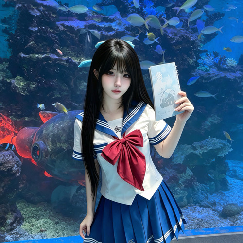 熊岛原创【海岛少女】日系校供感蓝白水手服 夏季短袖百搭套装