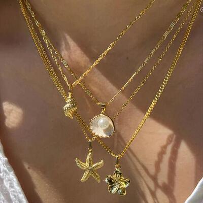 Cross-border fashion starfish shell necklace for ladies项链
