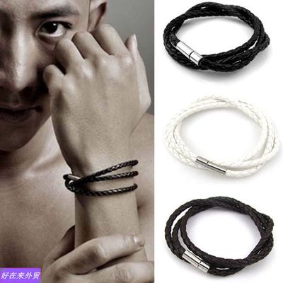 欧美韩版男士多层编织手链皮绳